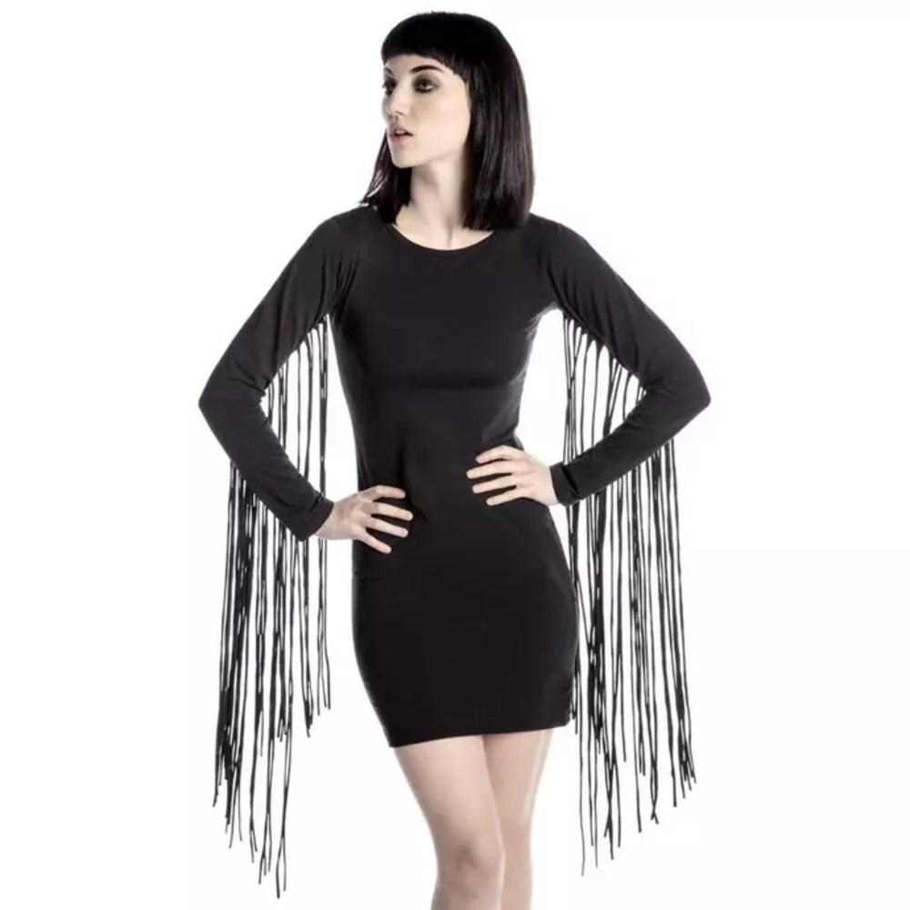 Killstar Sister Salem Black Pentagram Fringe Mini Dress XL